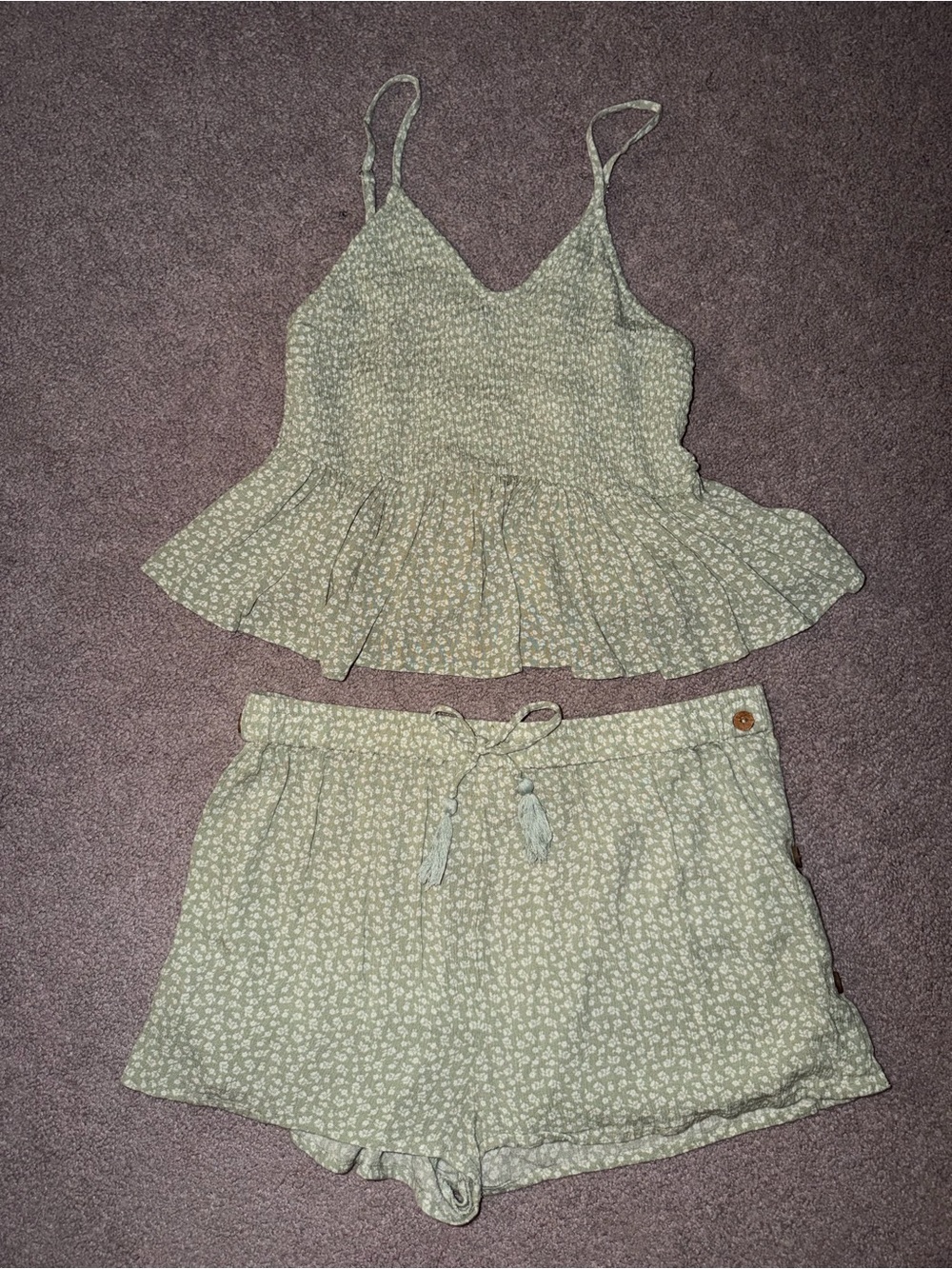 Floral Peplum Camisole & Shorts Set - Sage Floral